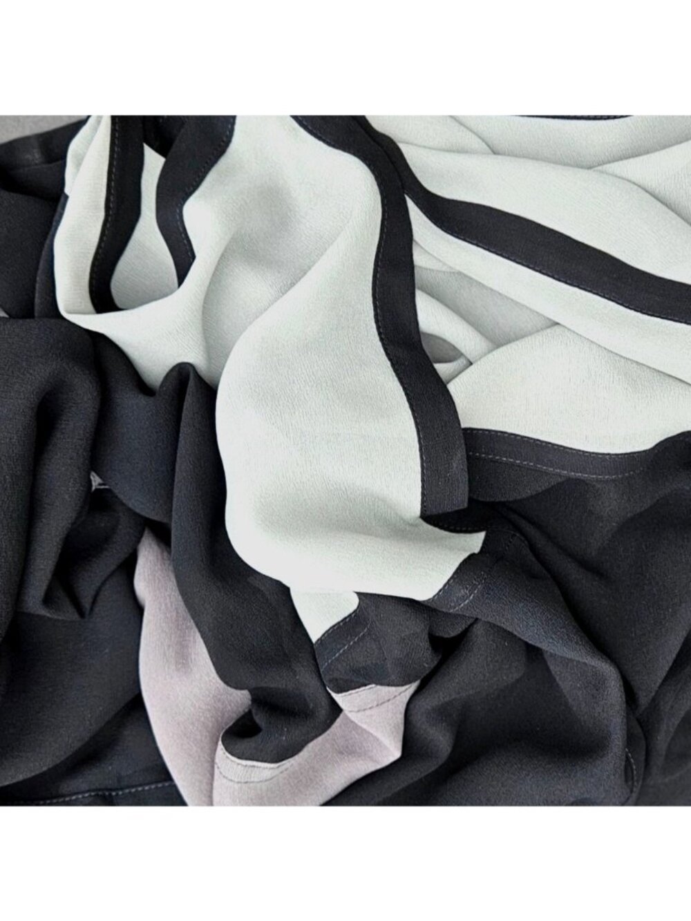 Vintage 90s Bergdorf Goodman Silk Panel Scarf Black Gray Color Block 32x90" - Picture 11 of 12
